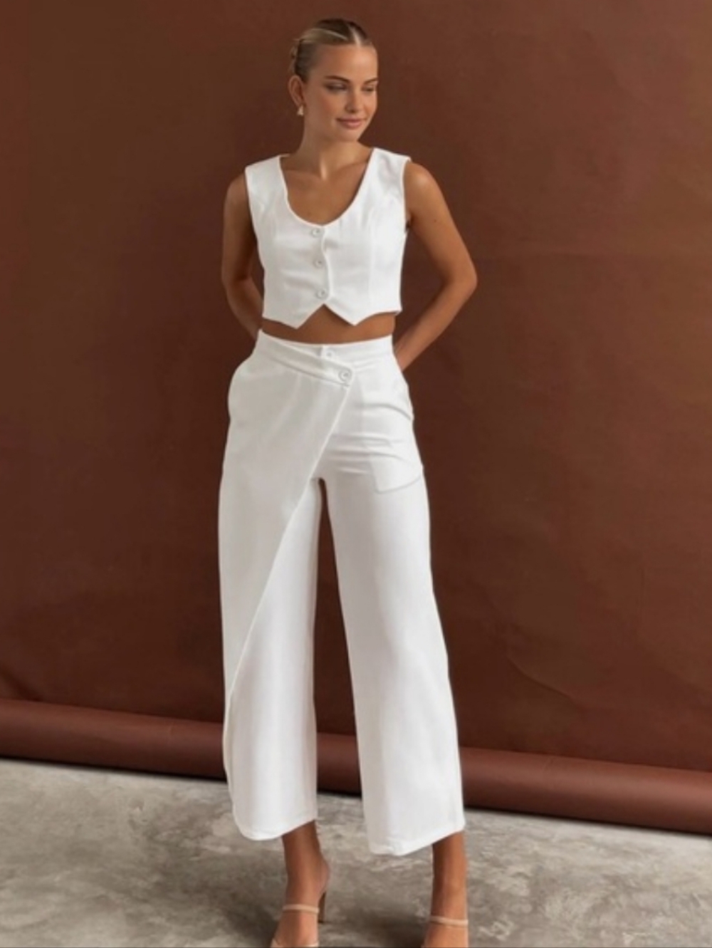 Commence White Asymmetrical Pants Set